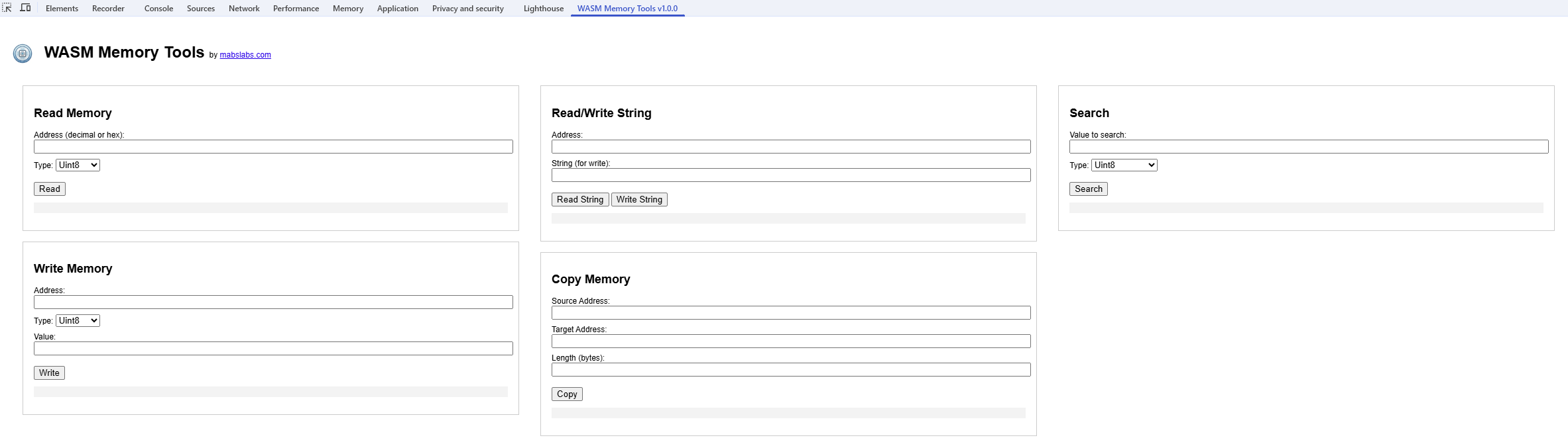 WASM Memory Tools screenshot.